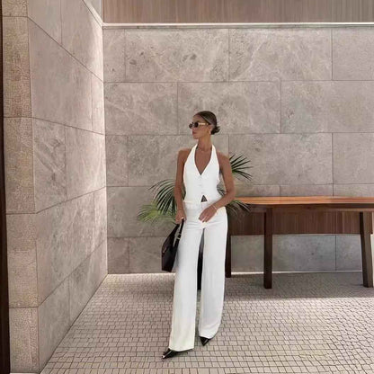 Commuter Backless Sling Top And Trousers Suit Women