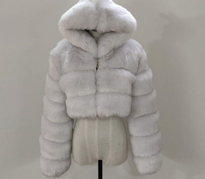 Angeline® | Manteau Court à Capuche en Fausse Fourrure