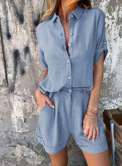 Liorane® | Set Élégant en Coton-Lin Boutonné pour l’Été