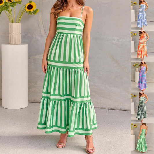 Oravelle® | Robe Longue à Bretelles Rayées avec Poches – Charme Estival