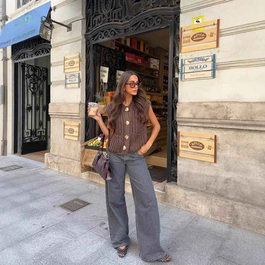 Gilet en maille épaisse sans manches pour femme