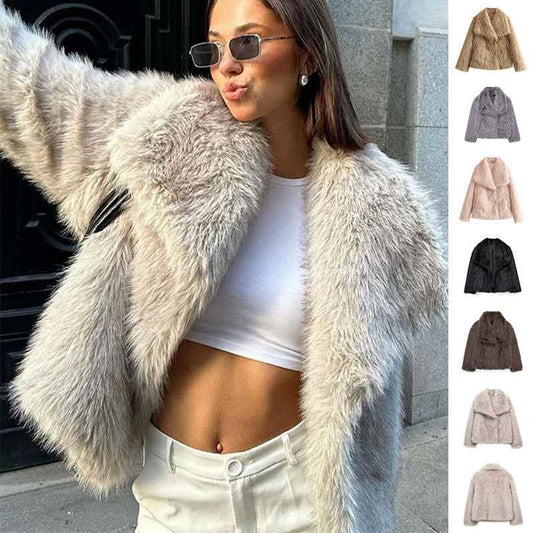 Veste chaude femme en peluche, col à revers, style décontracté, manches longues