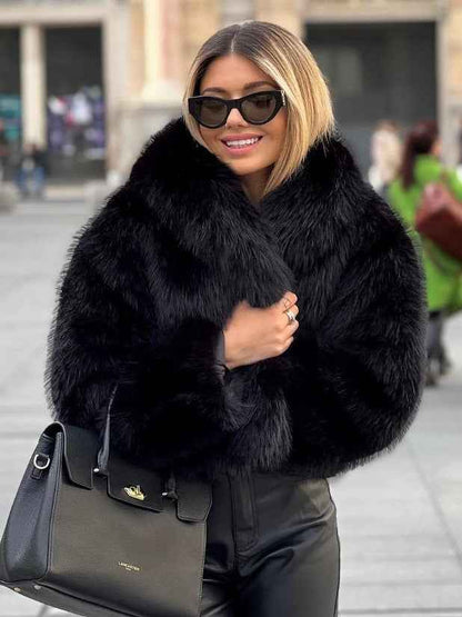 Veste chaude femme en peluche, col à revers, style décontracté, manches longues