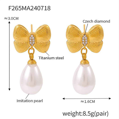 Bow Tassel Artificial Pearl Earrings Women