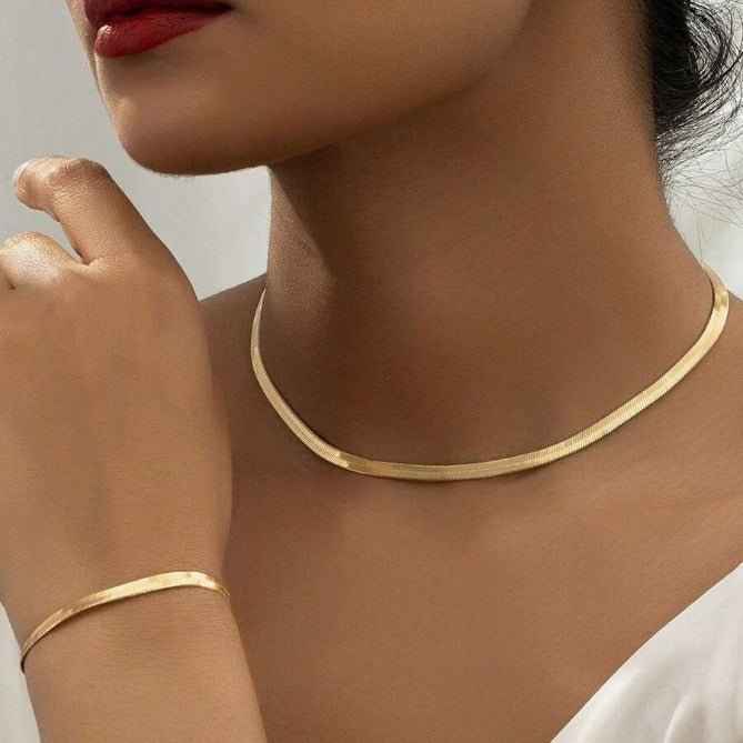 Women's Simple All-match Gold Necklace Bracelet Jewelry Suit