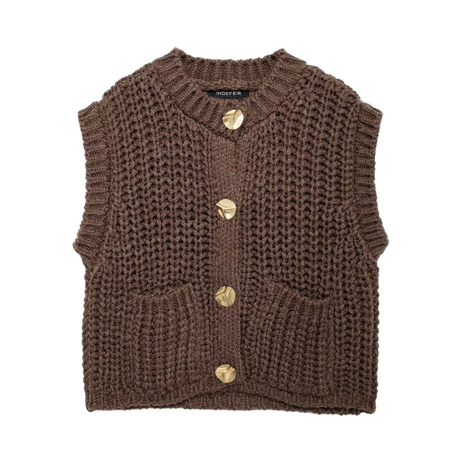 Gilet en maille épaisse sans manches pour femme