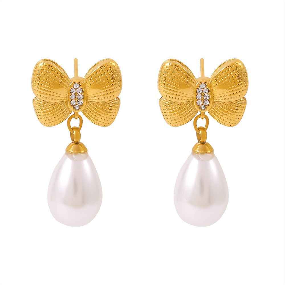 Bow Tassel Artificial Pearl Earrings Women