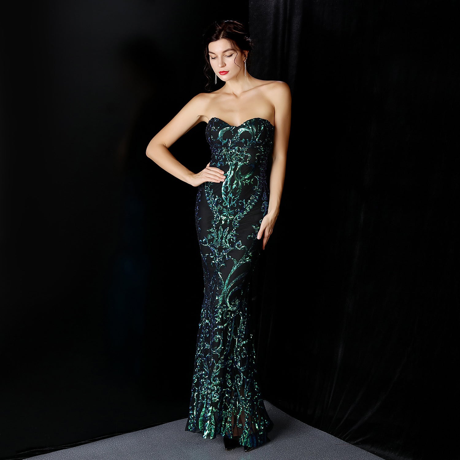 Sequined Long Dress Skirt Prom Party Etiquette Celebration Evening Dress - parlezmode.com