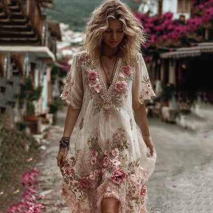 Robe à rayures fleuries élégante pour femme