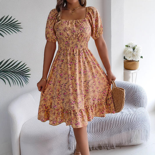 Ismara® | Robe Florale Col Carré Élégance d’Été