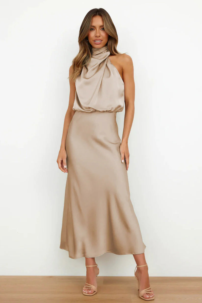 Orivelle® | Robe Longue Drapée Col Montant Chic Soirée