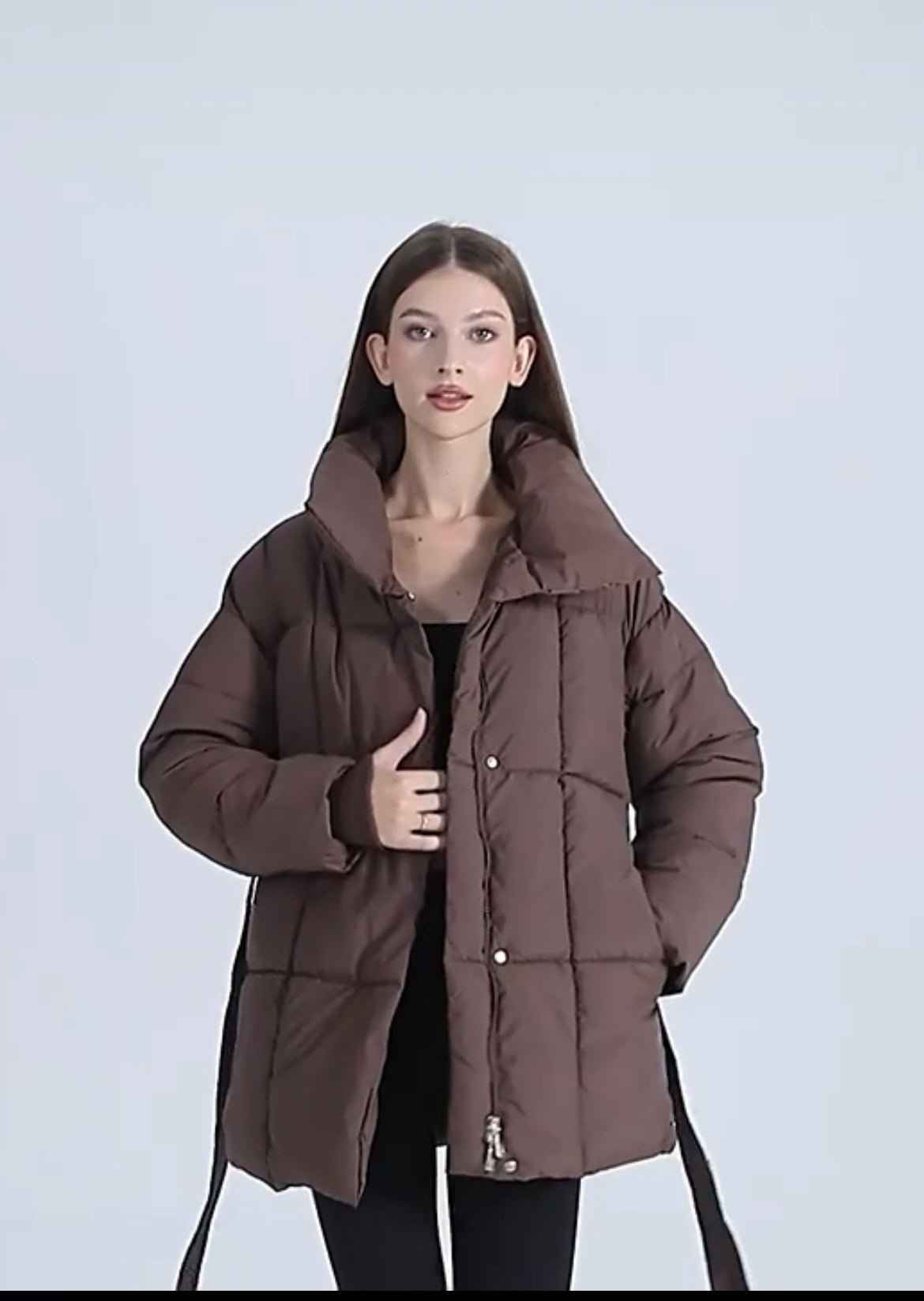 Winter Plaid Sewing Lapel Coat With Lace-up Design Fashion Loose Solid Thick Jacket Outerwear Women's Clothing