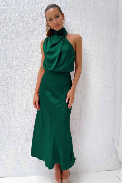 Orivelle® | Robe Longue Drapée Col Montant Chic Soirée