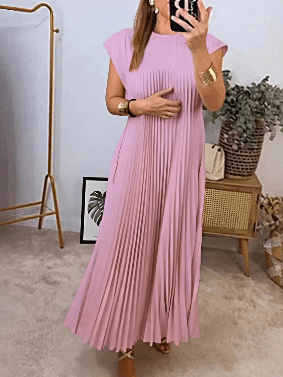 Elévara® | Robe Longue Plissée Sans Manches Élégance d’Été