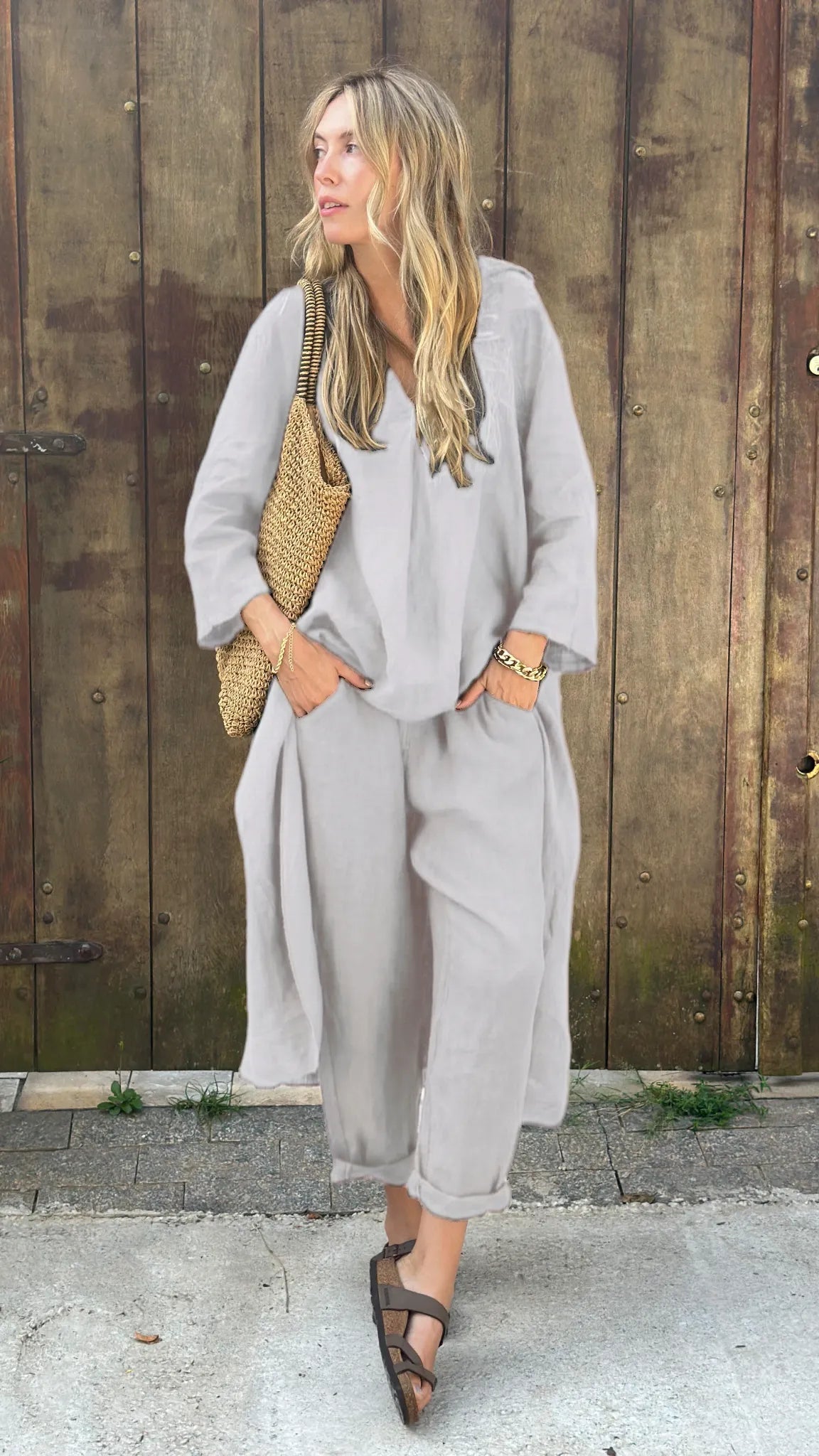 Nivalora® | Ensemble Décontracté Élégant 2 Pièces Col V & Pantalon Large