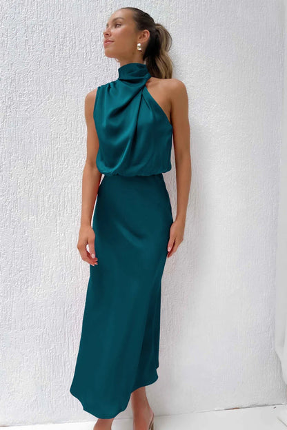 Orivelle® | Robe Longue Drapée Col Montant Chic Soirée