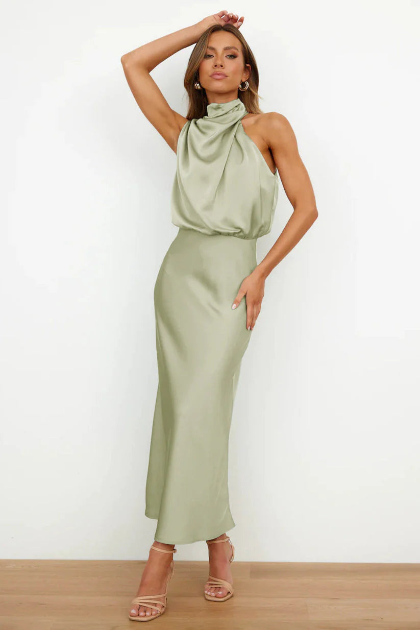 Orivelle® | Robe Longue Drapée Col Montant Chic Soirée