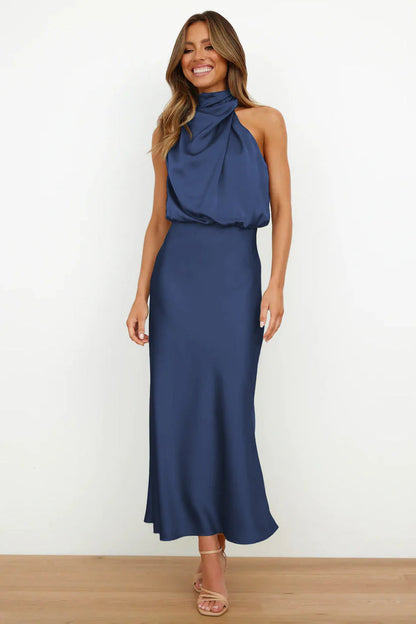 Orivelle® | Robe Longue Drapée Col Montant Chic Soirée