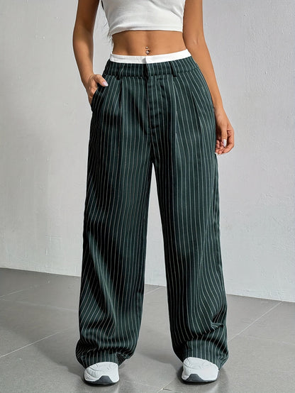 Selmirae® | Pantalon Droit Taille Haute à Rayures Élégantes