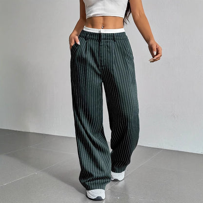 Selmirae® | Pantalon Droit Taille Haute à Rayures Élégantes