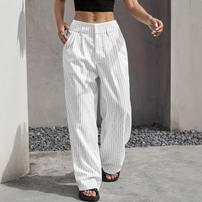 Selmirae® | Pantalon Droit Taille Haute à Rayures Élégantes