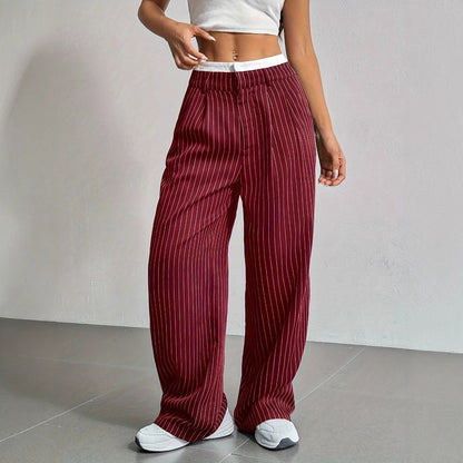 Selmirae® | Pantalon Droit Taille Haute à Rayures Élégantes