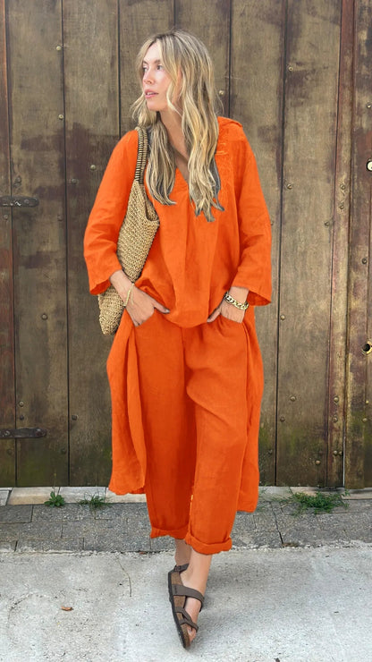 Nivalora® | Ensemble Décontracté Élégant 2 Pièces Col V & Pantalon Large
