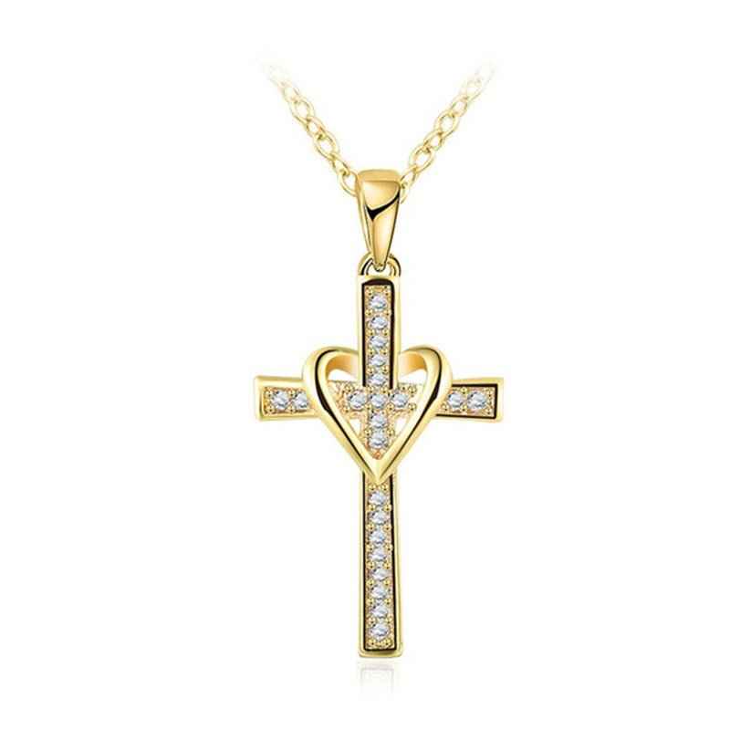 Chain Necklace Alloy Plated 18K Gold And Rhinestone Heart Pendant