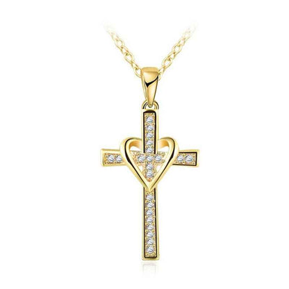 Chain Necklace Alloy Plated 18K Gold And Rhinestone Heart Pendant