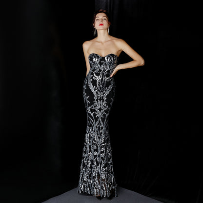 Sequined Long Dress Skirt Prom Party Etiquette Celebration Evening Dress - parlezmode.com