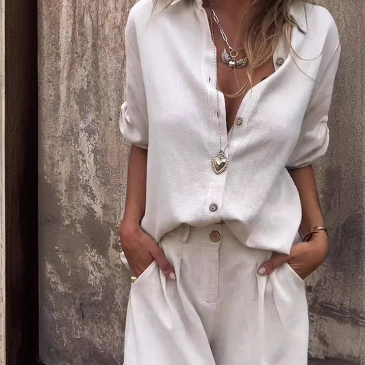 Liorane® | Set Élégant en Coton-Lin Boutonné pour l’Été