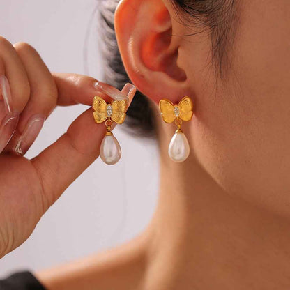 Bow Tassel Artificial Pearl Earrings Women
