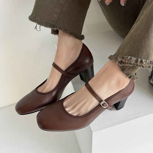 Chaussures à talons hauts rétro en cuir véritable