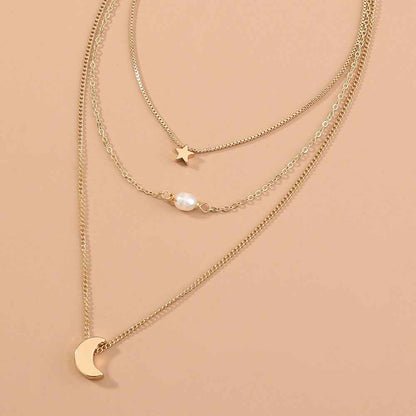 Stars, Moon, natural water, pearls, multiple necklaces