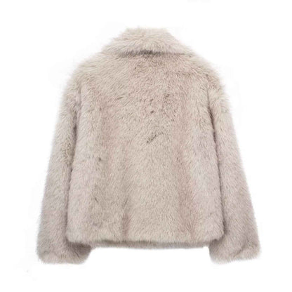 Veste chaude femme en peluche, col à revers, style décontracté, manches longues