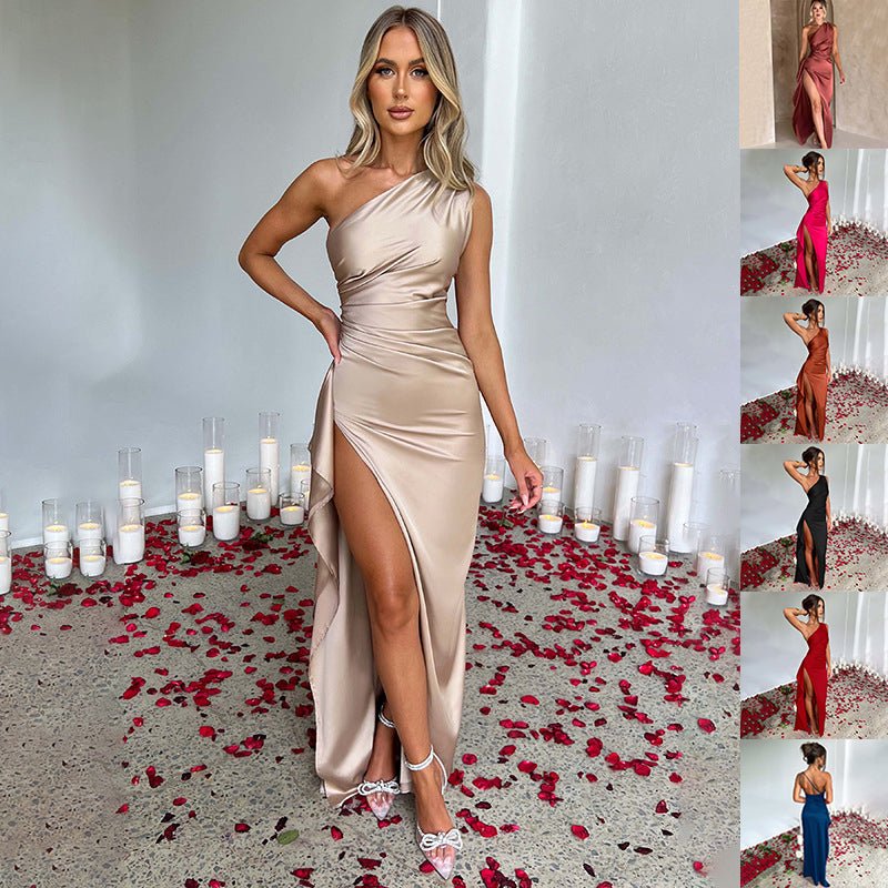 Robe Satinée La Nuit – Coupe Asymétriqu - parlezmode.com