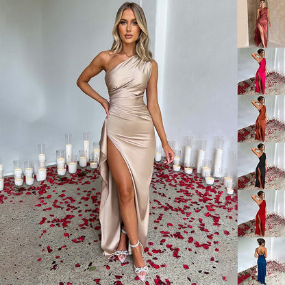 Robe Satinée La Nuit – Coupe Asymétriqu - parlezmode.com