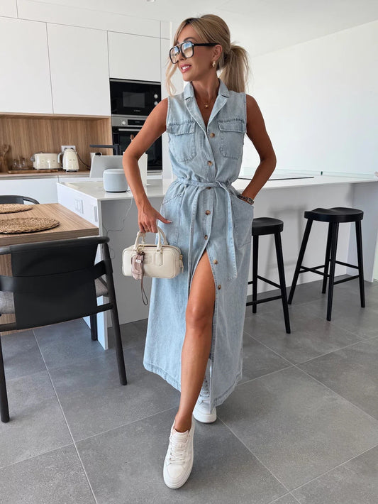 Selvaggia® | Robe Chemise Denim Élégance Urbaine