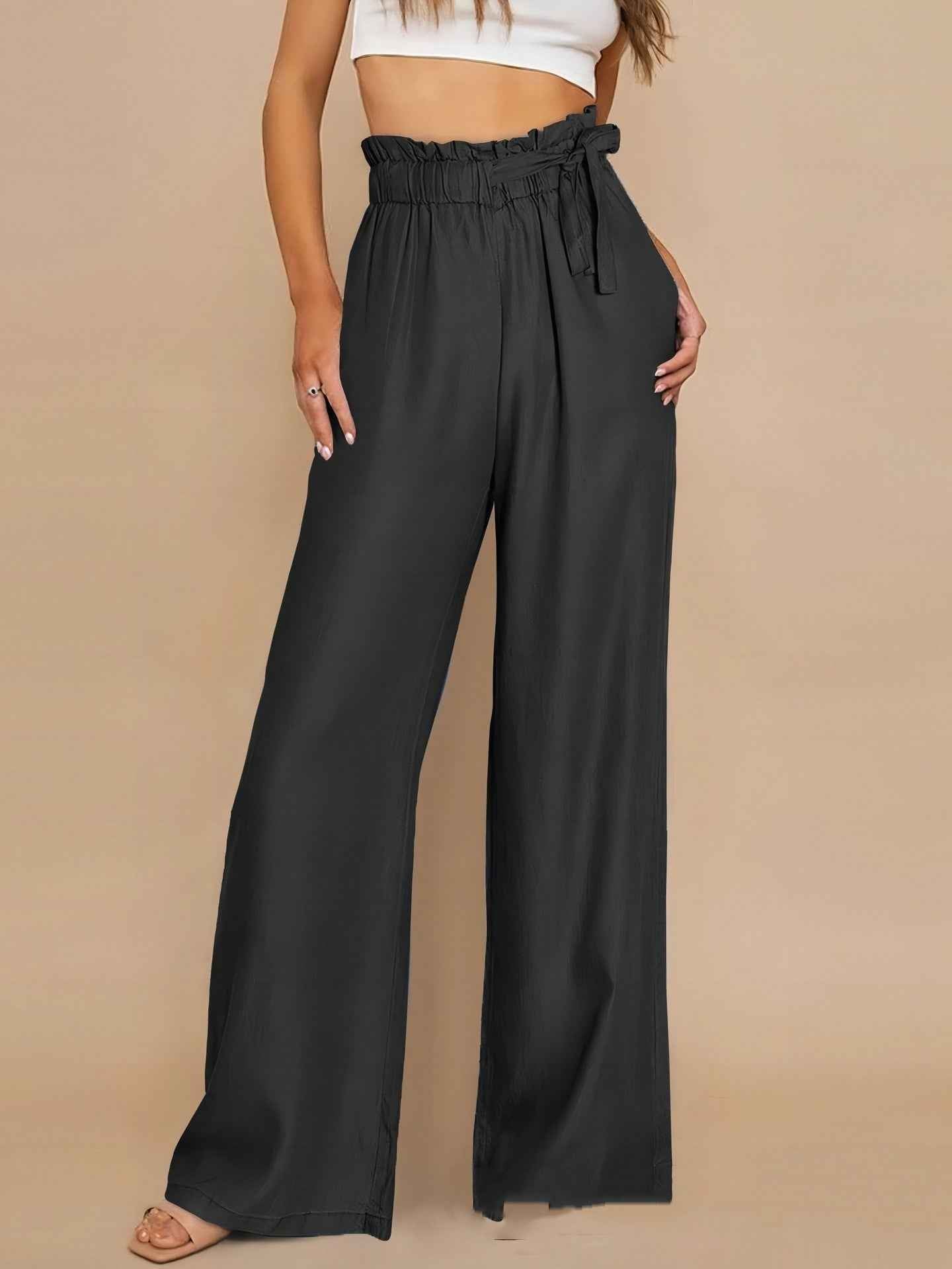 Pantalon ample grande taille uni à lacets