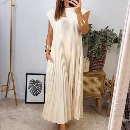 Elévara® | Robe Longue Plissée Sans Manches Élégance d’Été