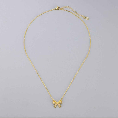 Zircon Pearl Bow Necklace For Women