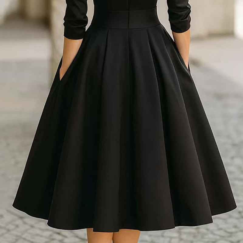 Robe mi - longue élégante pour femme à col en V croisé, jupe évasée et poches — tenue chic de printemps/été - parlezmode.com