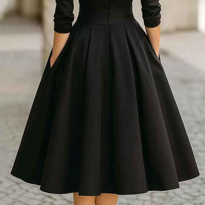 Robe mi - longue élégante pour femme à col en V croisé, jupe évasée et poches — tenue chic de printemps/été - parlezmode.com