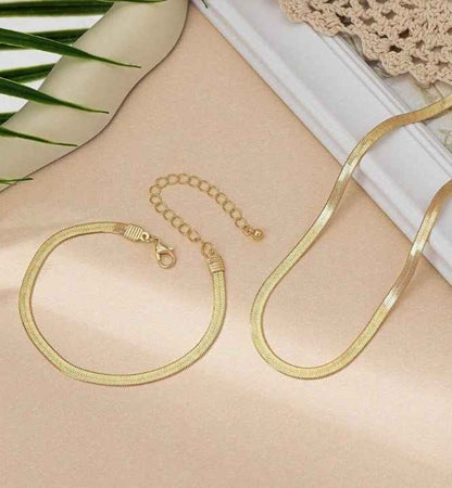 Women's Simple All-match Gold Necklace Bracelet Jewelry Suit