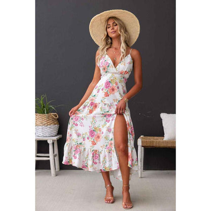 Women's Printed Suspender Slit Dress