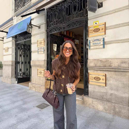 Gilet en maille épaisse sans manches pour femme