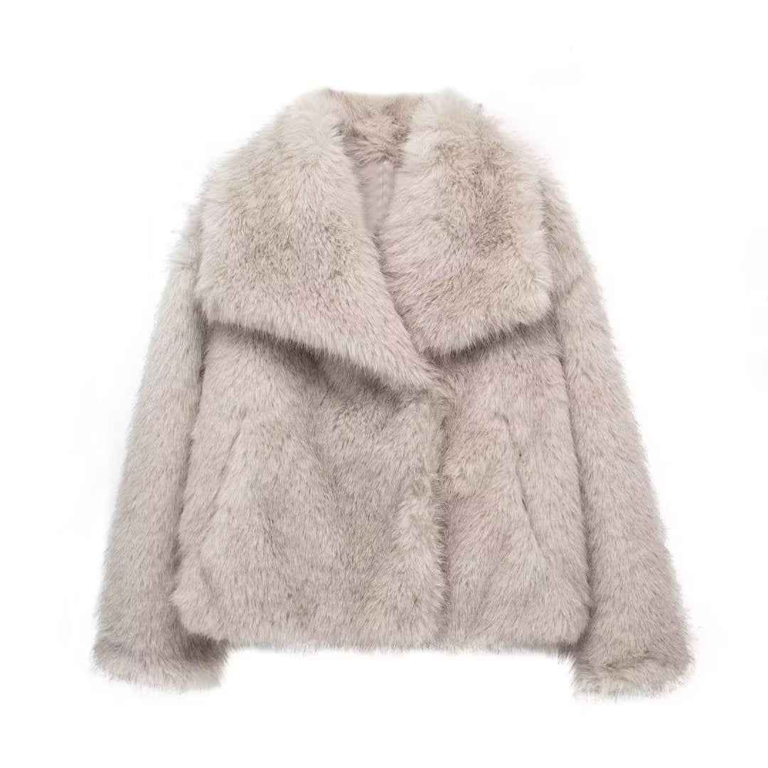 Veste chaude femme en peluche, col à revers, style décontracté, manches longues
