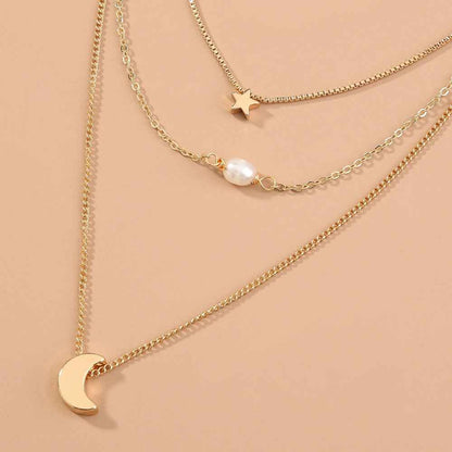 Stars, Moon, natural water, pearls, multiple necklaces