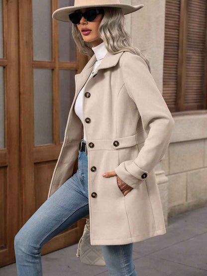 Elegant Single - breasted Woolen Coat Buttons Lapel Mid - length Jacket Temperament Commuter Outwear Clothing For Women - parlezmode.com