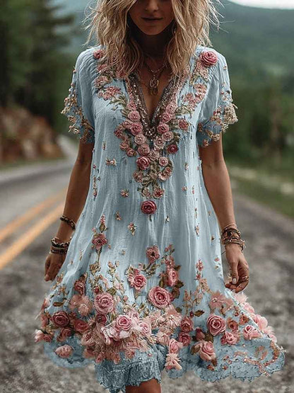 Robe à rayures fleuries élégante pour femme